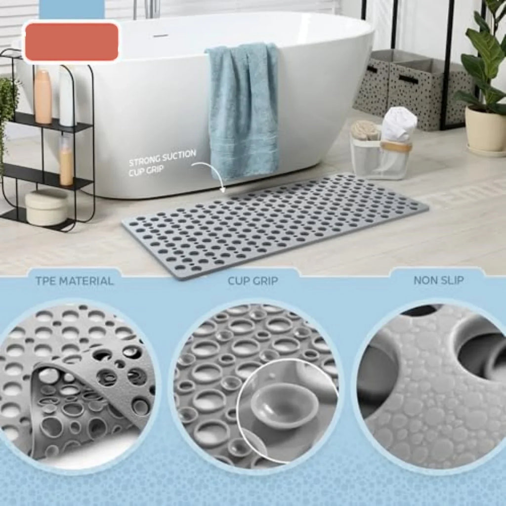 Non Slip Bathtub Shower Mat with Suction Cups Drain Holes 30x17 Inch