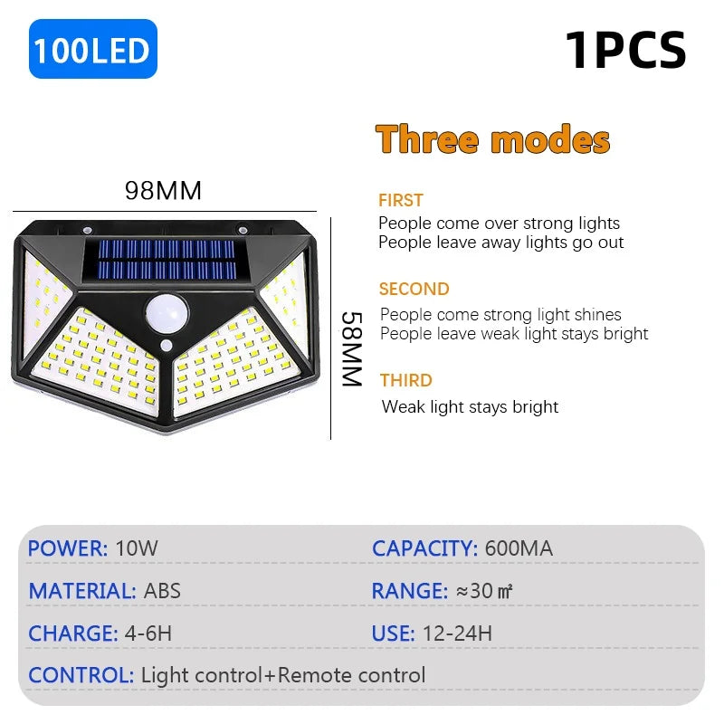 100 LED Solar Motion Sensor Light – Outdoor Waterproof Wall Lamp for Garden & Yard