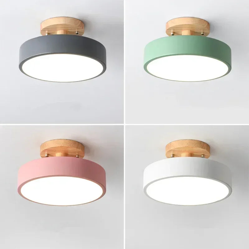 Nordic Flush Mount Ceiling Light Wood Round Hallway Bedroom Bathroom Lamp