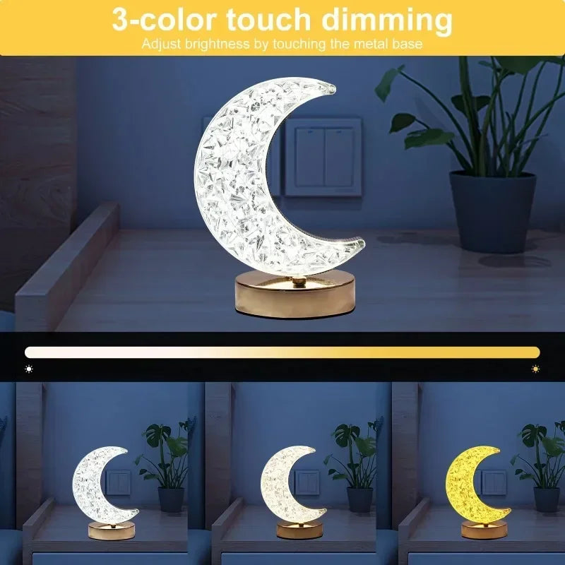 Crystal Touch LED Night Light – USB Dimmable Moon Lamp for Bedroom & Girls Room