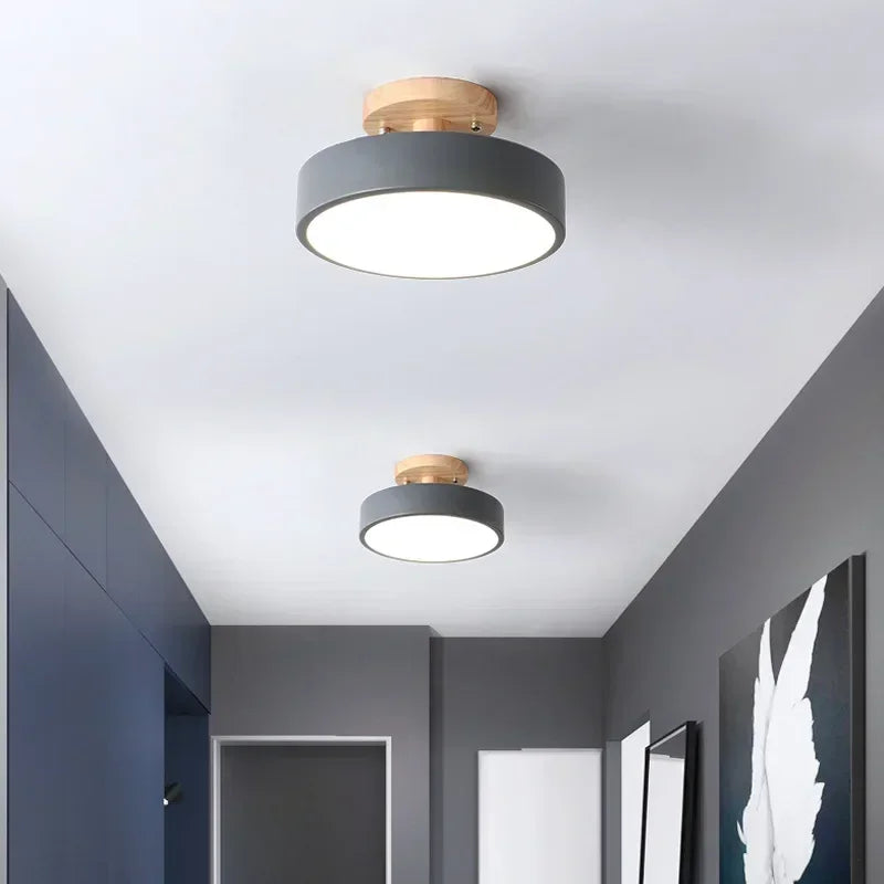 Nordic Flush Mount Ceiling Light Wood Round Hallway Bedroom Bathroom Lamp
