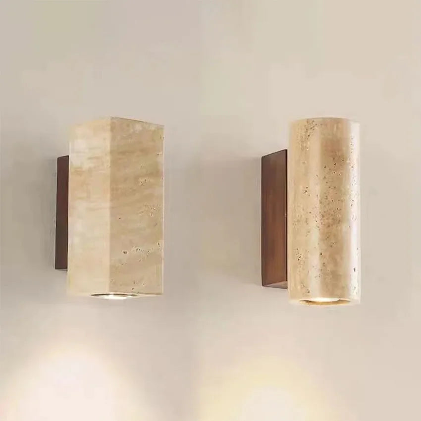 Wabi Sabi Marble LED Wall Light Travertine Bedside Lamp for Bedroom Living