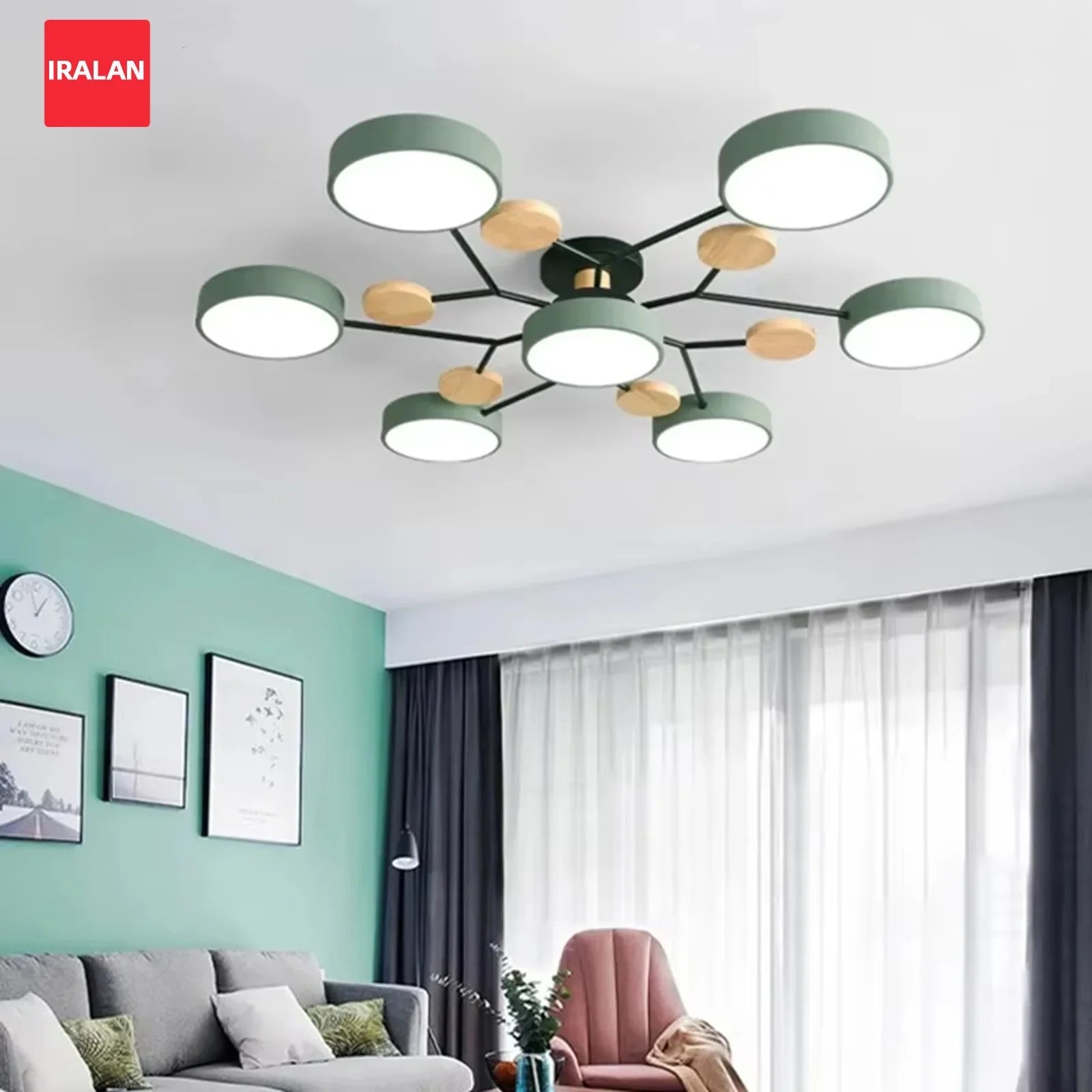 IRALAN LED Ceiling Chandelier 3-Color Pendant Light for Bedroom Living Room Hotel