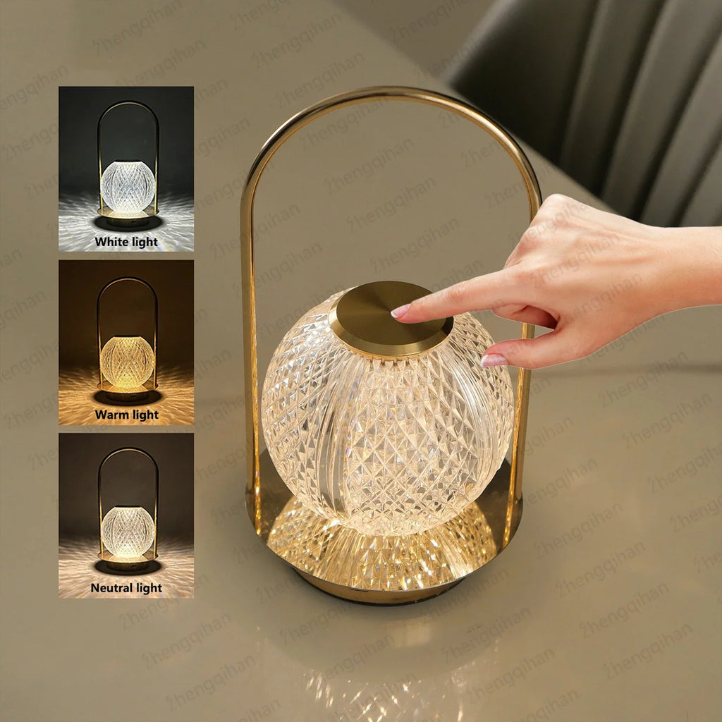 Wireless Crystal LED Table Lamp – Rechargeable Touch Night Light for Bedroom Bar