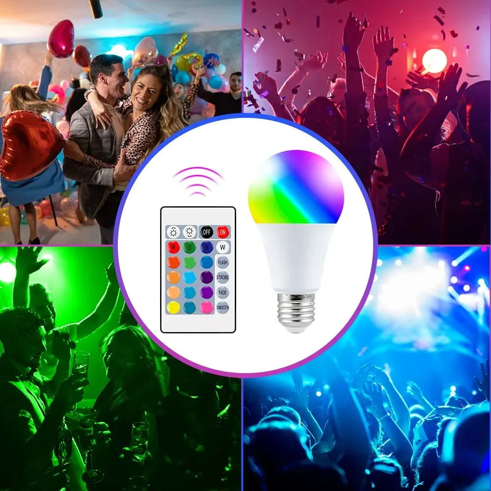 16 Color RGB LED Smart Bulb E27 Dimmable with Remote Multicolor Light