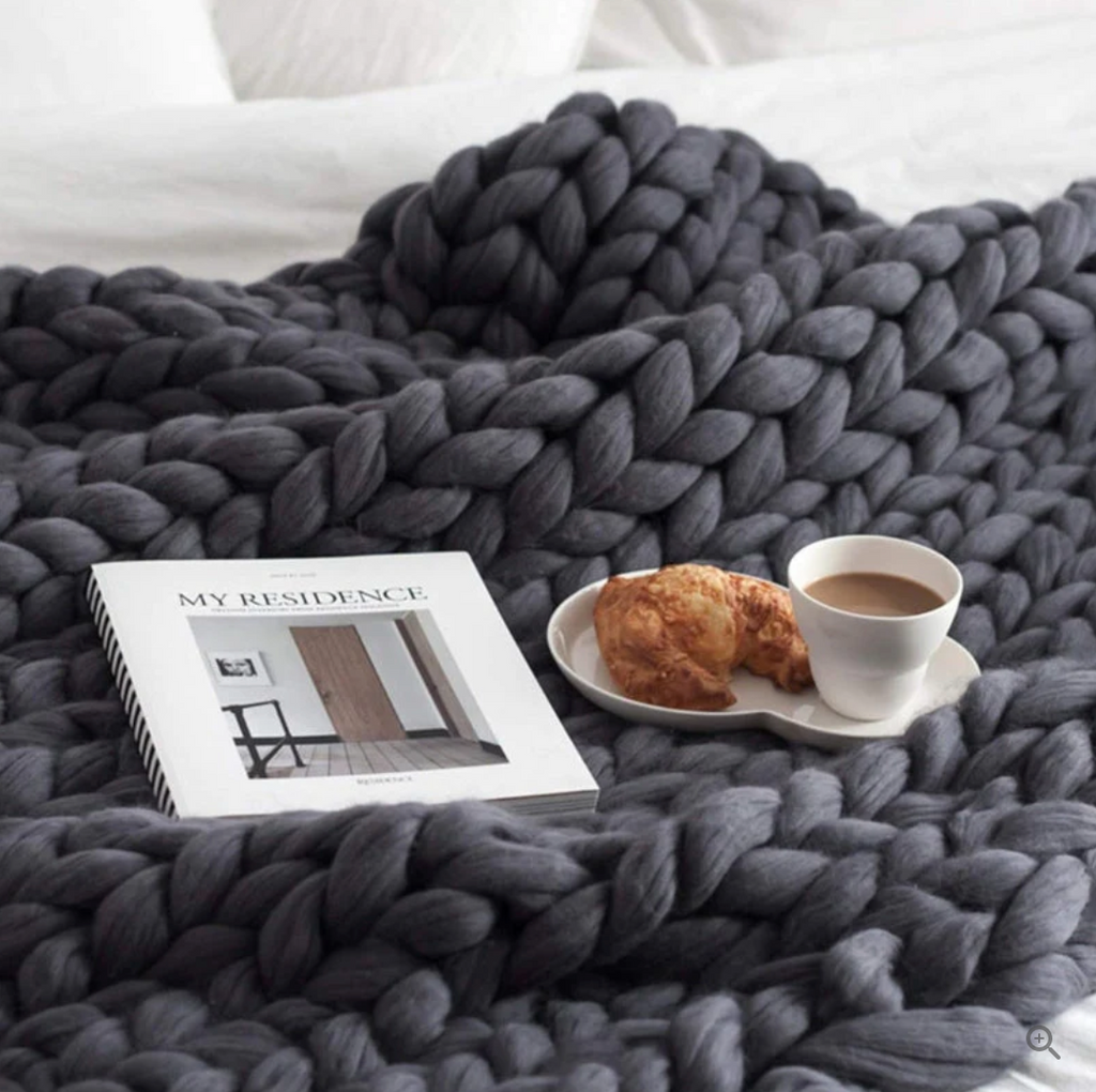 Hand Knitted Merino Wool Blanket Soft Chunky Throw All Season Cozy