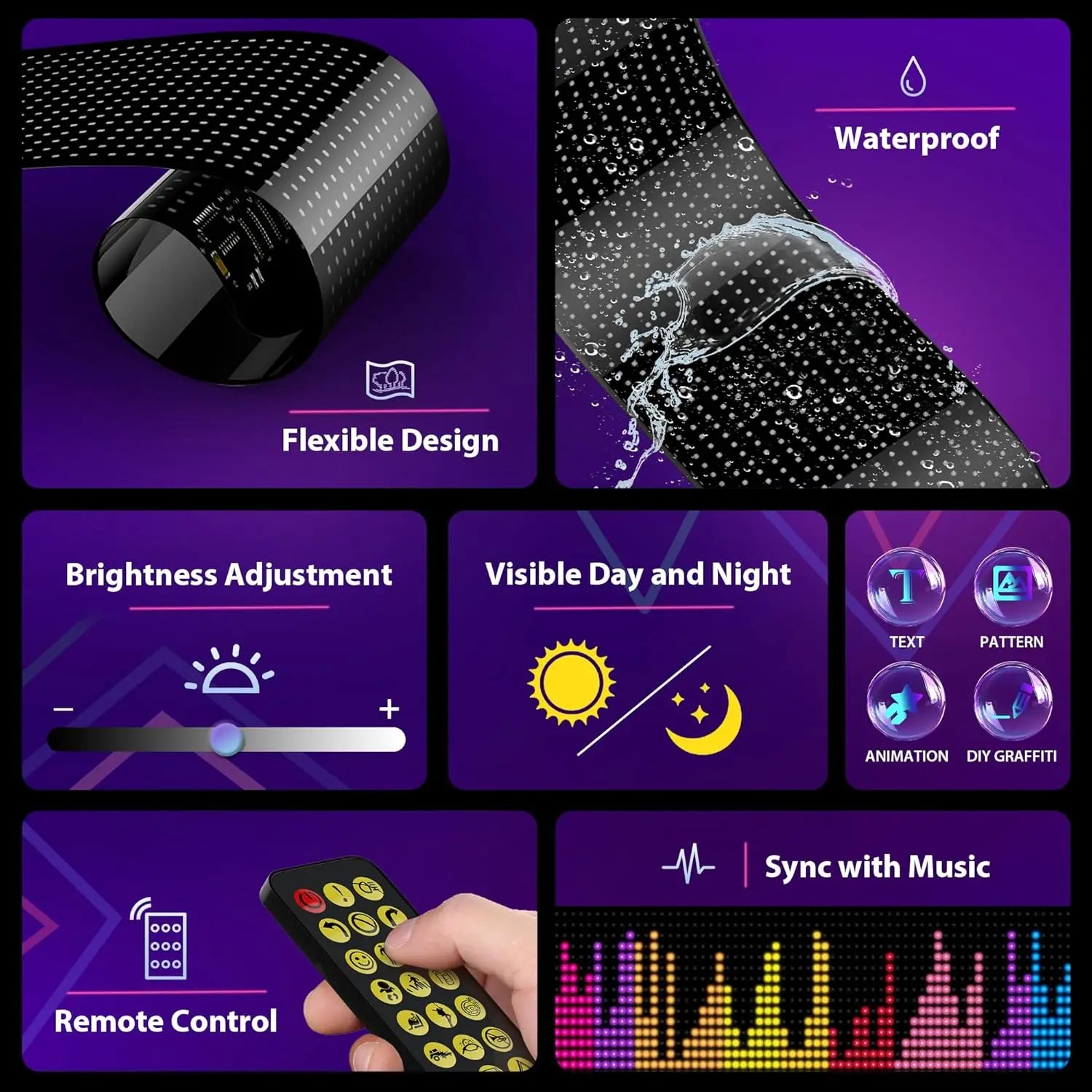 Programmable Scrolling LED Sign – Flexible Devil Eyes Light for Car & Store Display