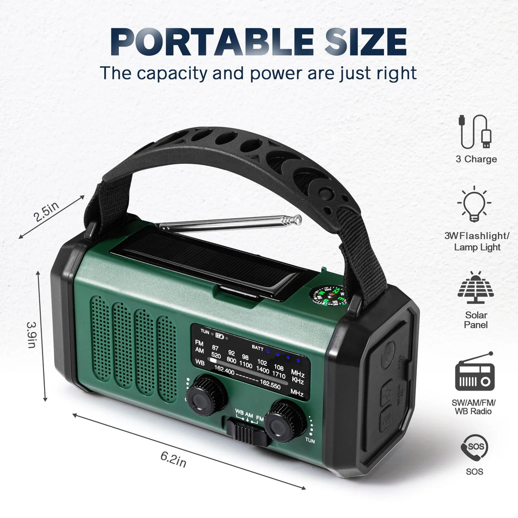 Emergency NOAA Weather Radio Solar Hand Crank 10000mAh Power Bank SOS