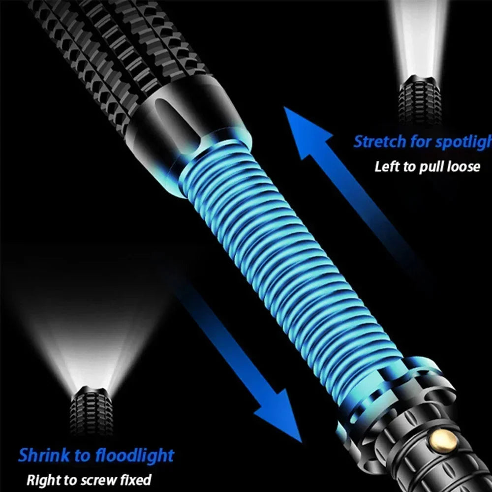 Heavy-Duty Telescopic LED Flashlight with Zoom Beam – Compact Utility Tool