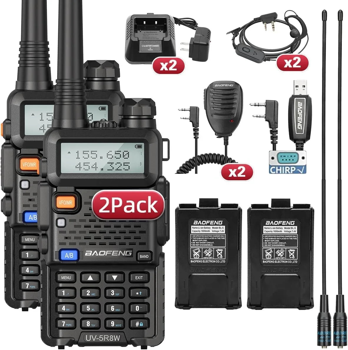 8W Dual Band Walkie Talkie Long Range Two Way Radio 128 Channel Handheld