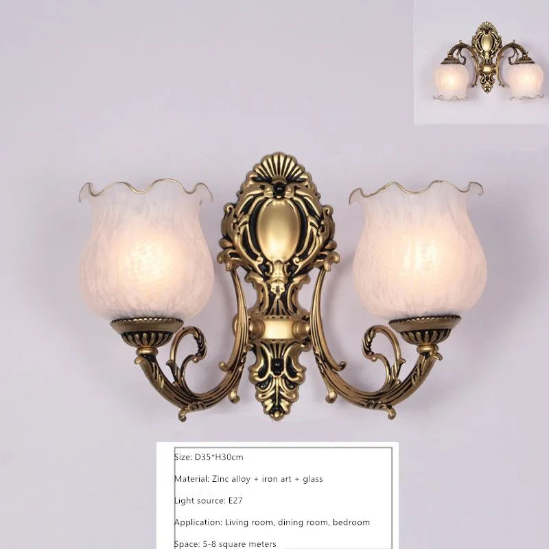 European Retro Wall Lamp Bedroom Bedside Corridor Double Head Bronzing Sconce
