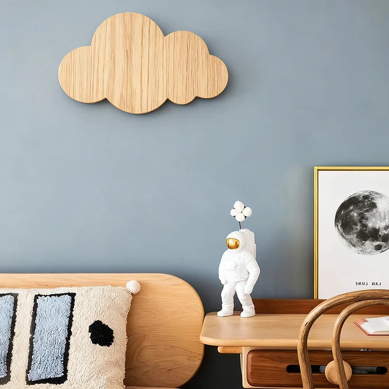Modern LED Wall Light Wooden Cloud Dimmable Bedroom Bedside Eye Protection Lamp