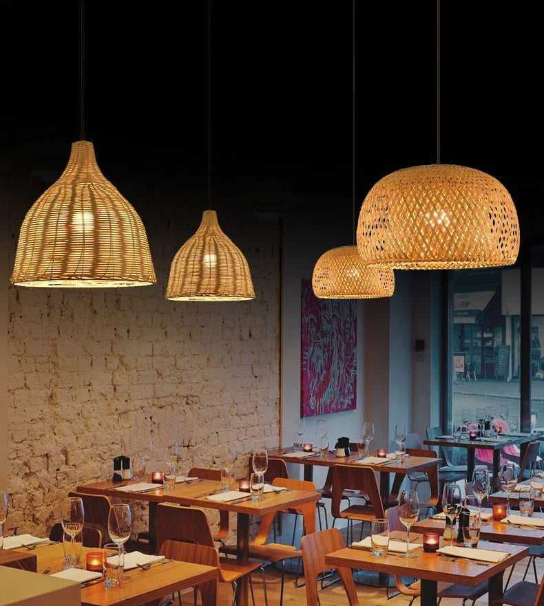 Handwoven Bamboo Rattan Pendant Lamp – Natural Wicker LED Hanging Light E27