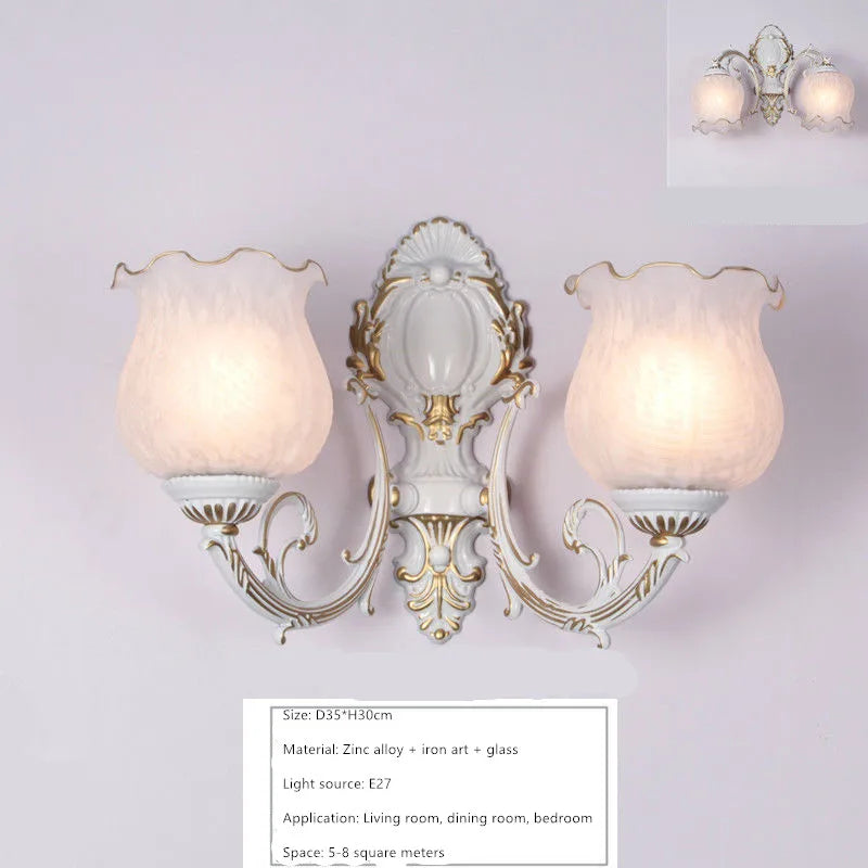 European Retro Wall Lamp Bedroom Bedside Corridor Double Head Bronzing Sconce