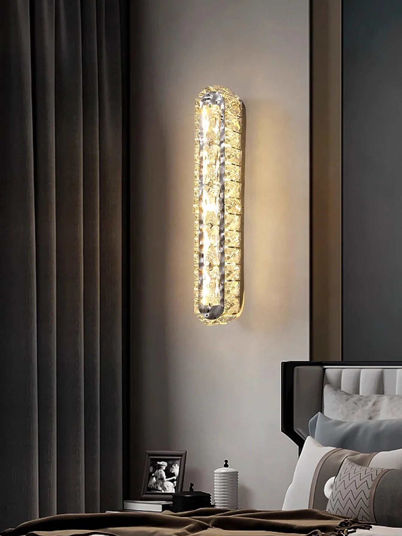 Crystal Strip Wall Sconce Gold Silver LED Living Room Bedside Corridor Light