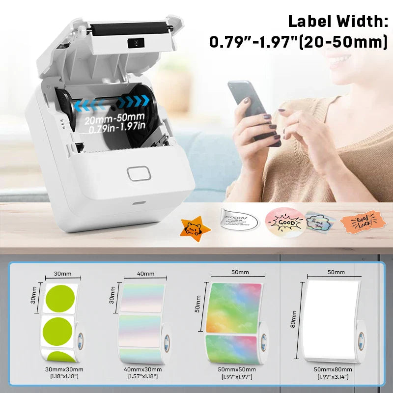 Mini Portable Thermal Label Printer for Phone, Color Sticker Maker Bluetooth SK20