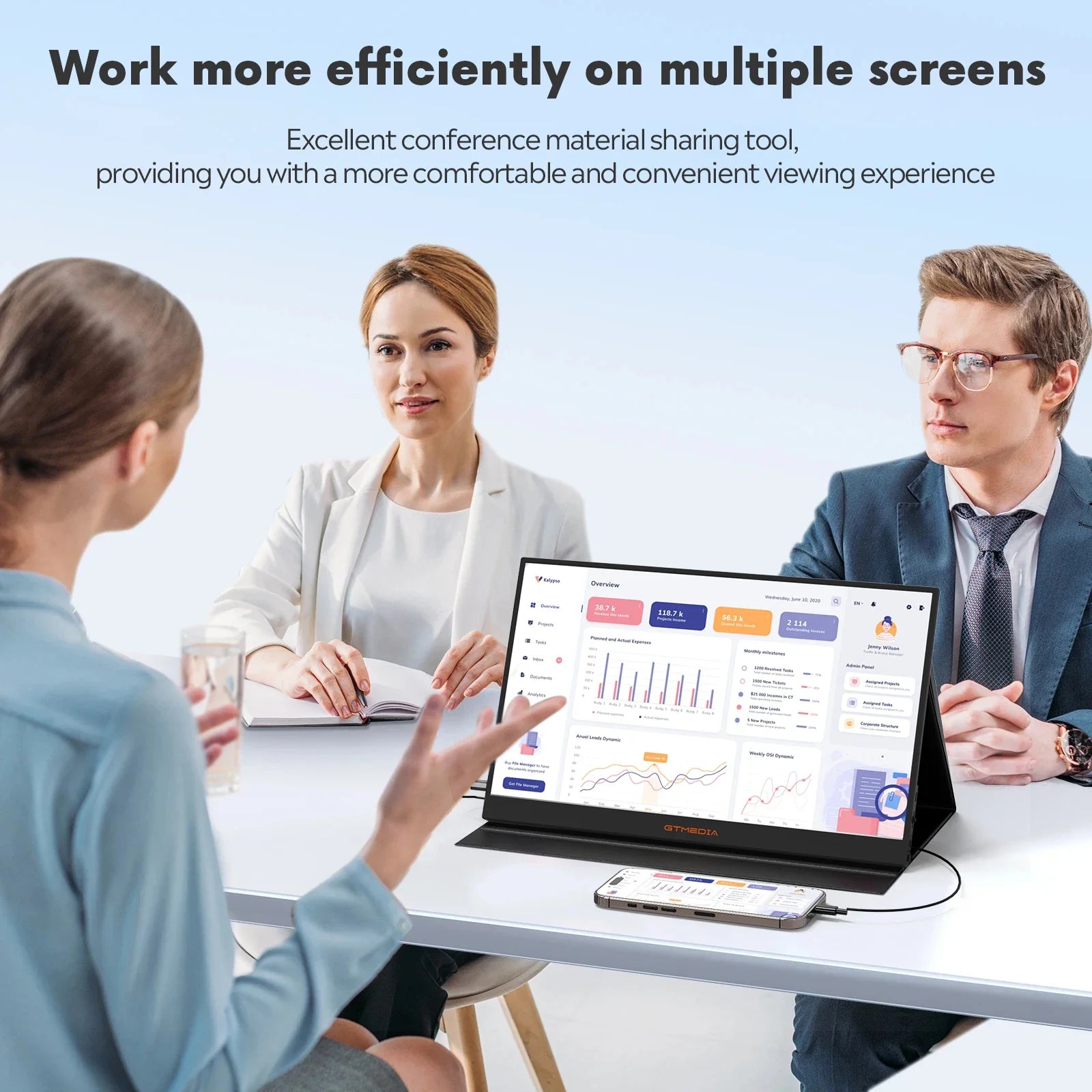 15.6" Portable Monitor GTMEDIA S15 FHD USB-C HDMI Laptop PC Gaming Second Screen