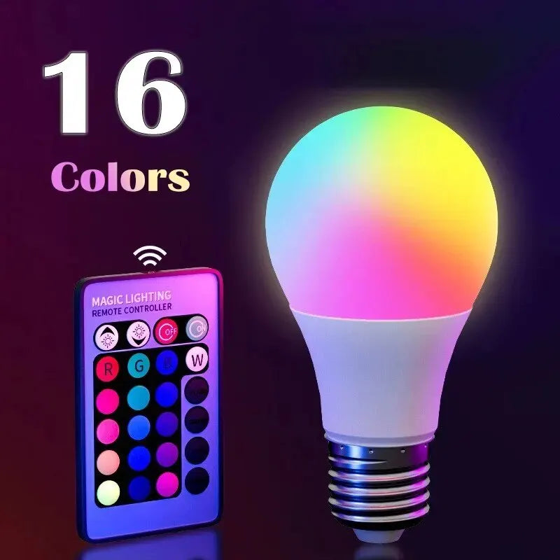 16 Color RGB LED Smart Bulb E27 Dimmable with Remote Multicolor Light
