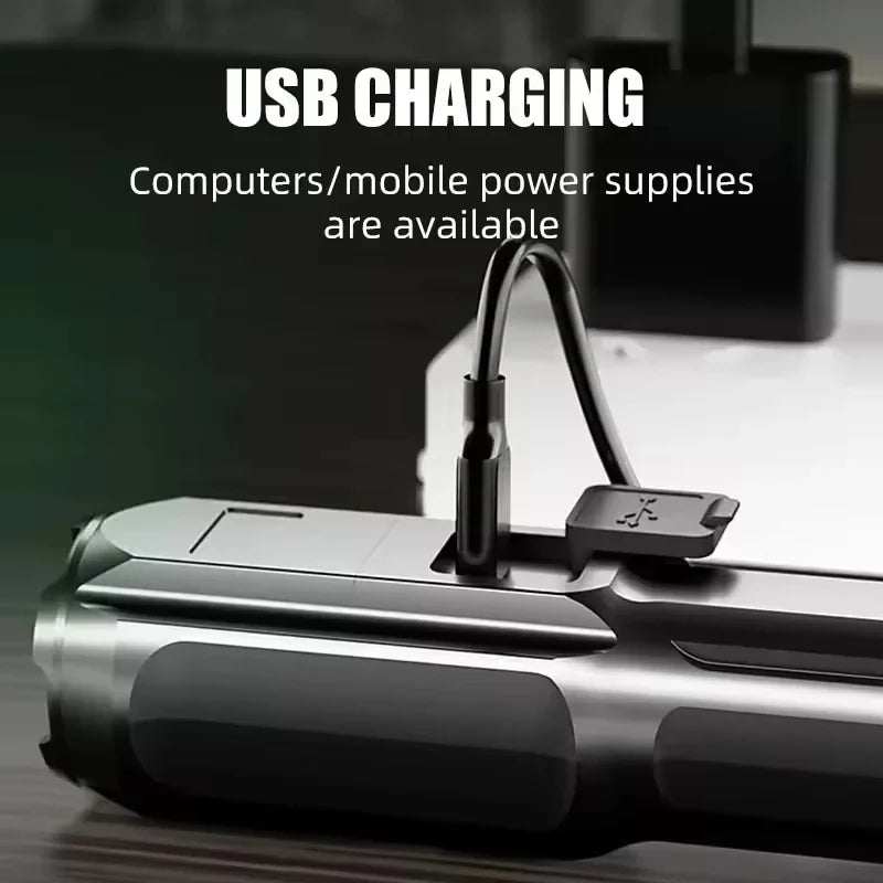 LED Camping Flashlight Rechargeable USB Zoom Spotlight Waterproof Outdoor