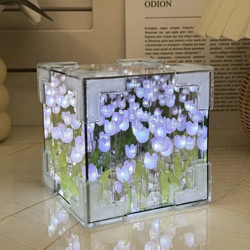 DIY Tulip Flower Night Light Kit Handmade Cube Lamp Aesthetic Room Decor Gift Set