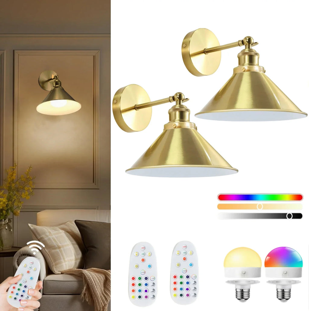 Wireless Rechargeable Wall Light Remote Control Dimmable RGB LED Lamp 15 Color