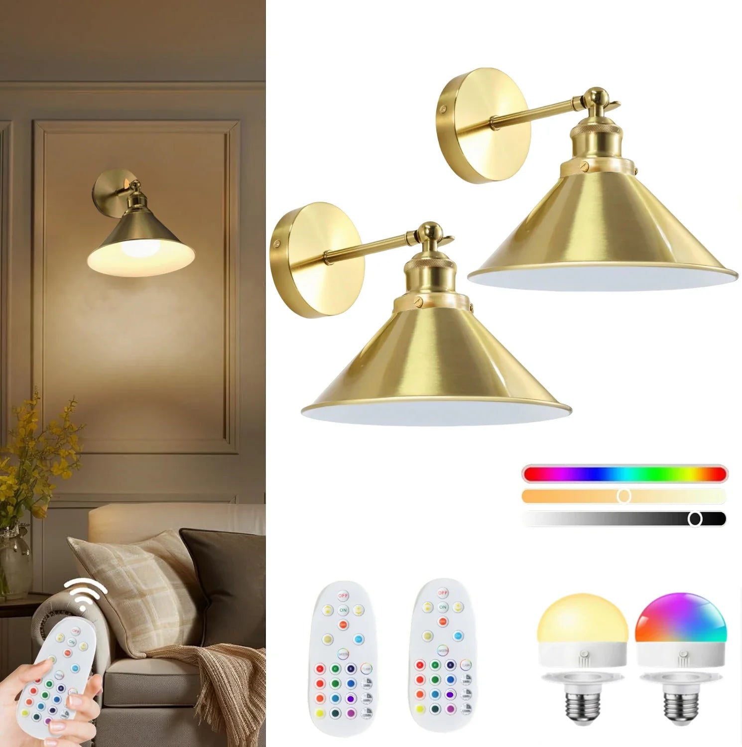 Wireless Rechargeable Wall Light Remote Control Dimmable RGB LED Lamp 15 Color