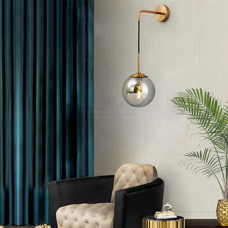 Nordic Glass Ball Wall Sconce LED Bedside Living Room Corridor Stair Light