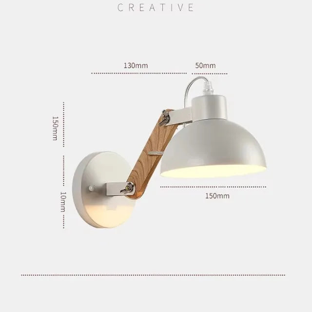 Nordic Adjustable Wall Sconce Robotic Arm Wood Iron E27 Bedroom Hotel Light