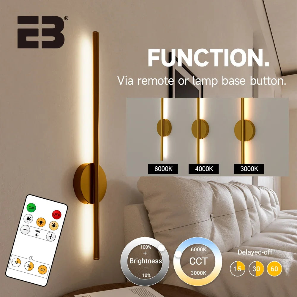 Wireless LED Wall Sconces 2 Pack USB Rechargeable Battery Gold Indoor Light