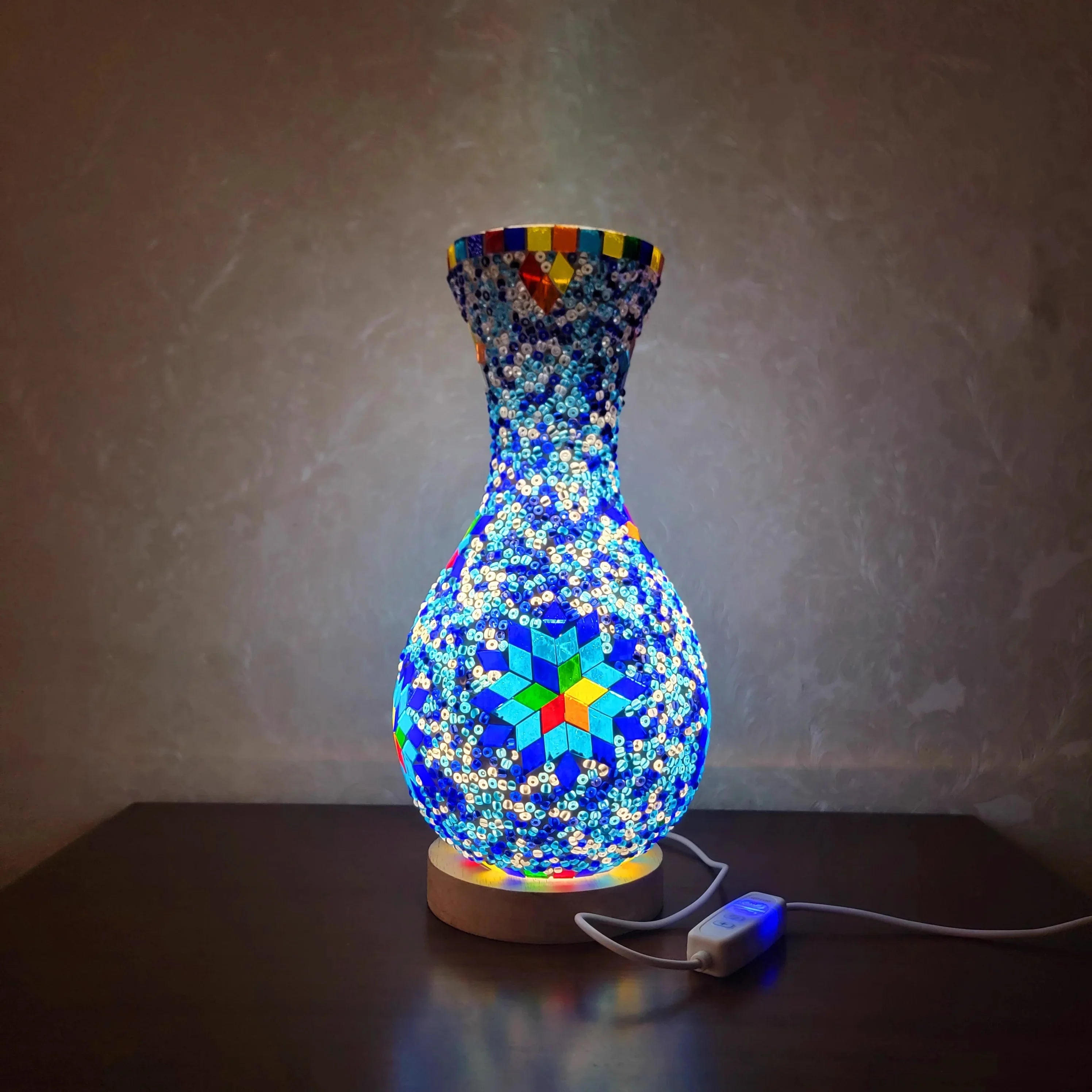 Turkish Mosaic Table Lamp Hand Inlaid Glass Mediterranean Bedroom Living Room Decor