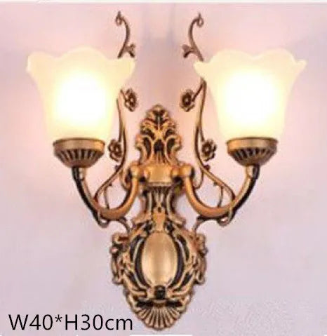 European Retro Wall Lamp Bedroom Bedside Corridor Double Head Bronzing Sconce
