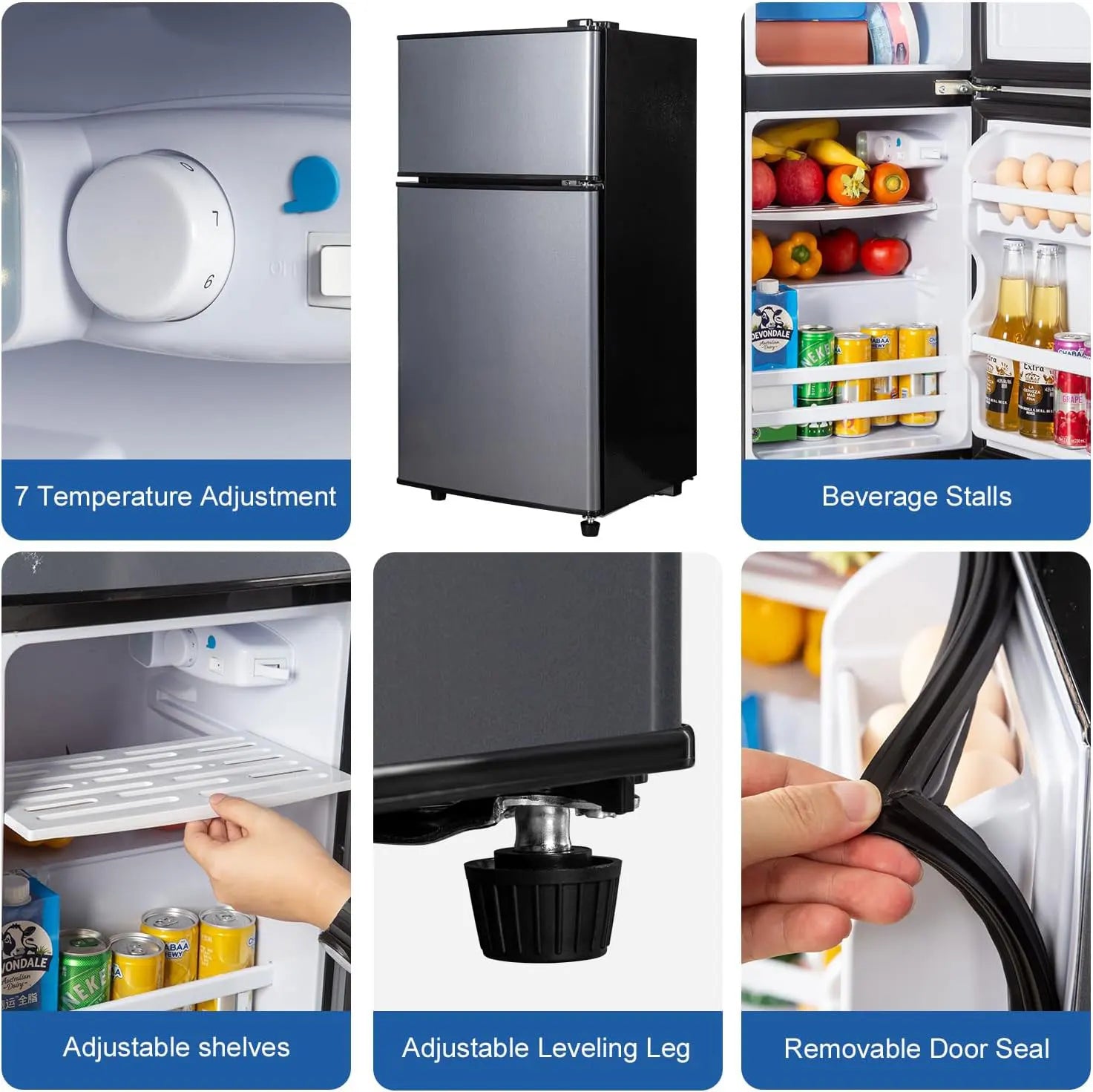 2.9 Cu.Ft Mini Fridge with Freezer Small Energy-Saving Double Door Refrigerator