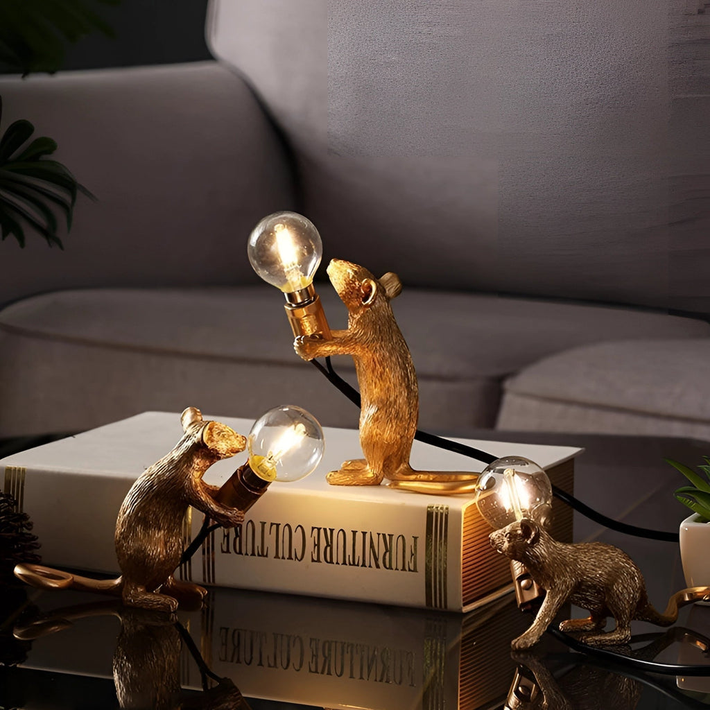 Gold Mouse Table Lamp Animal Shaped Desk Light Quirky Home Decor
