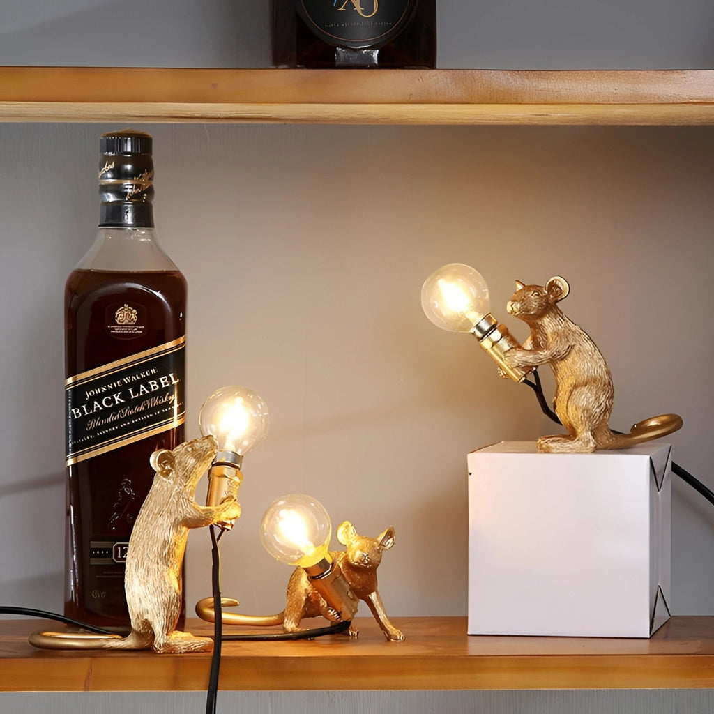 Gold Mouse Table Lamp Animal Shaped Desk Light Quirky Home Decor