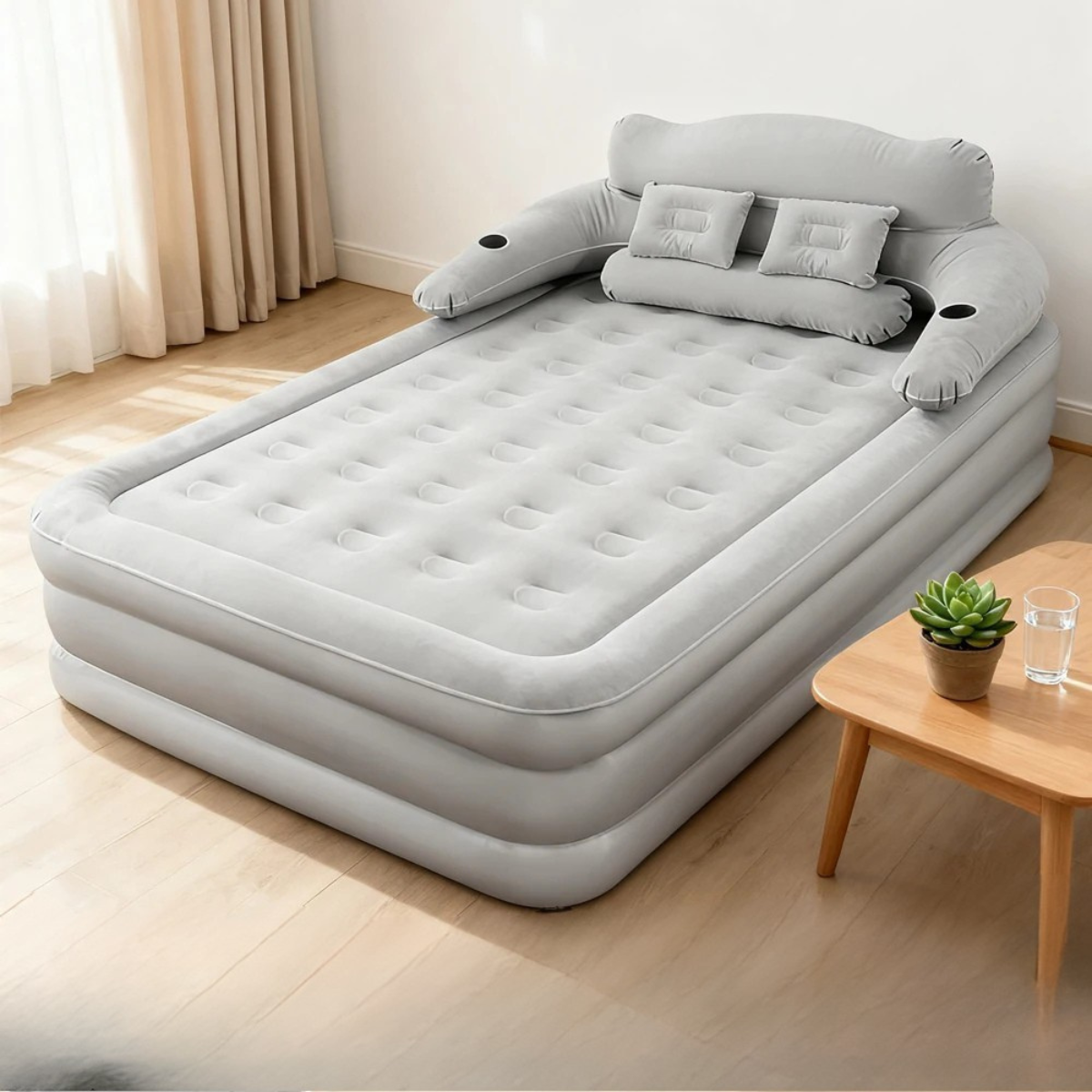 Gray 2-Person Inflatable Air Mattress 48cm High Folding Bed for Camping Home