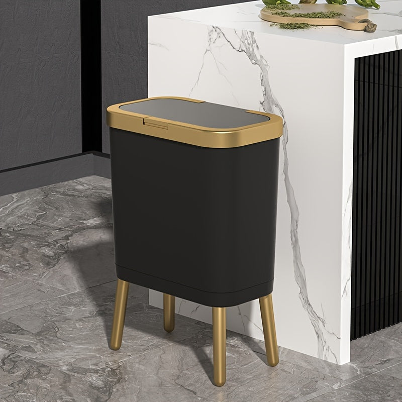 15L Slim Trash Can with Lid Odor Sealing Bathroom Kitchen Bin