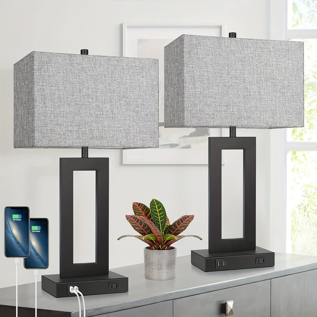 Touch Table Lamps Set of 2, USB, 3-Way Dimmable, Bedside Nightstand Lamp