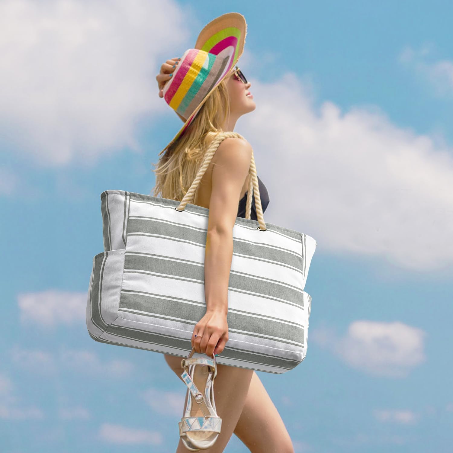 Waterproof Oversized Beach Tote Bag 20L Sandproof Zip Travel Carryall