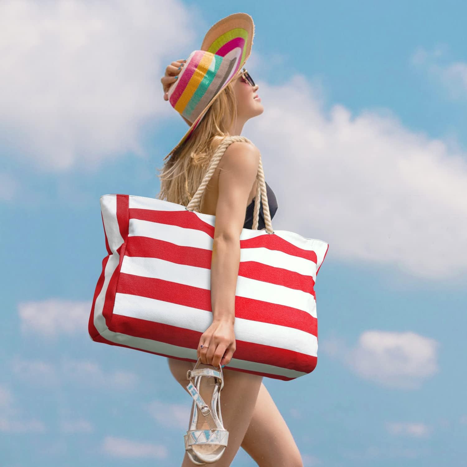 Waterproof Oversized Beach Tote Bag 20L Sandproof Zip Travel Carryall