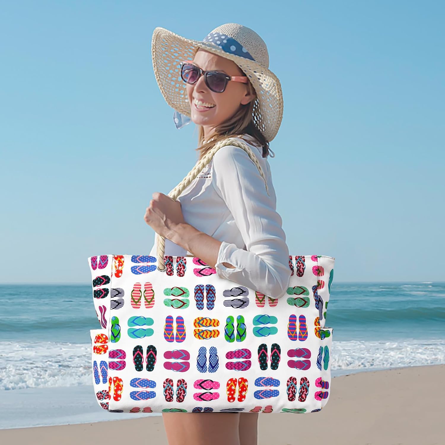 Waterproof Oversized Beach Tote Bag 20L Sandproof Zip Travel Carryall