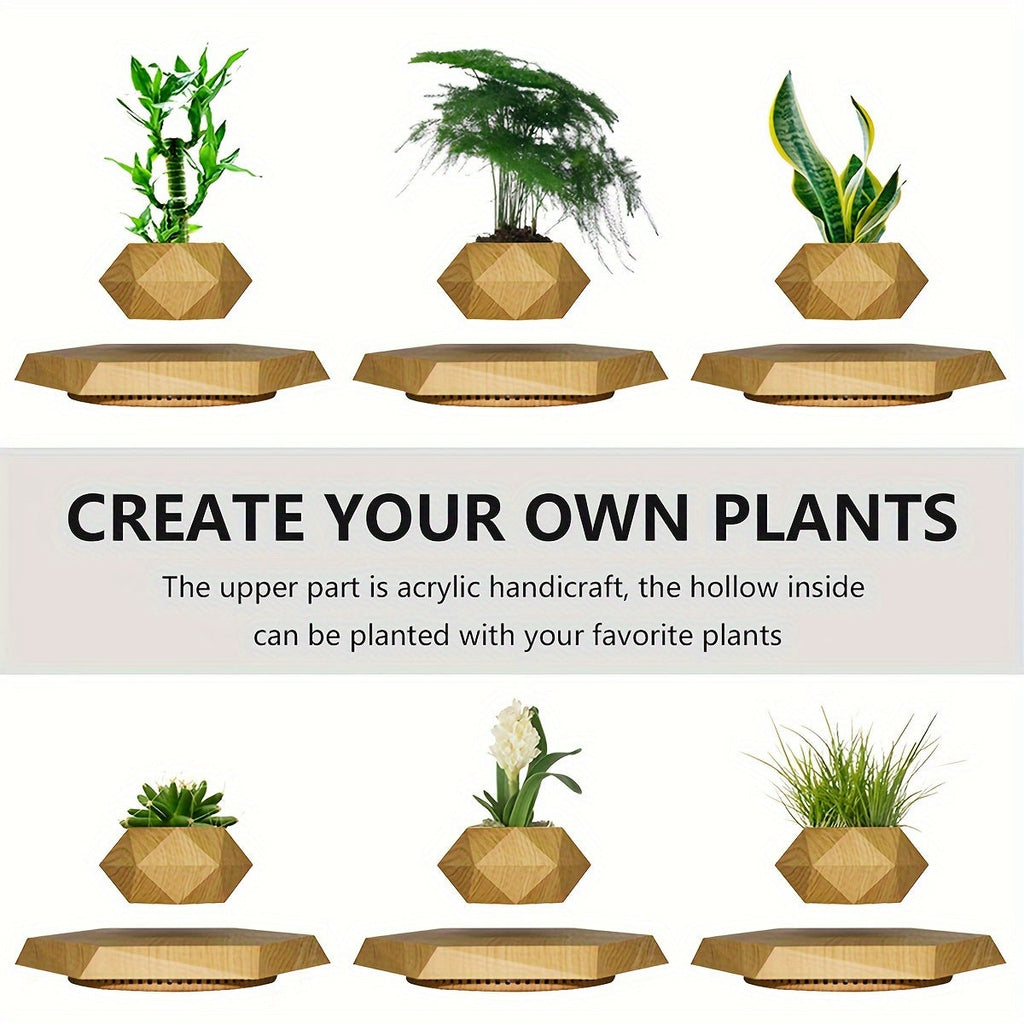 Magnetic Levitating Plant Pot – Rotating Floating Geometric Bonsai Planter Indoor