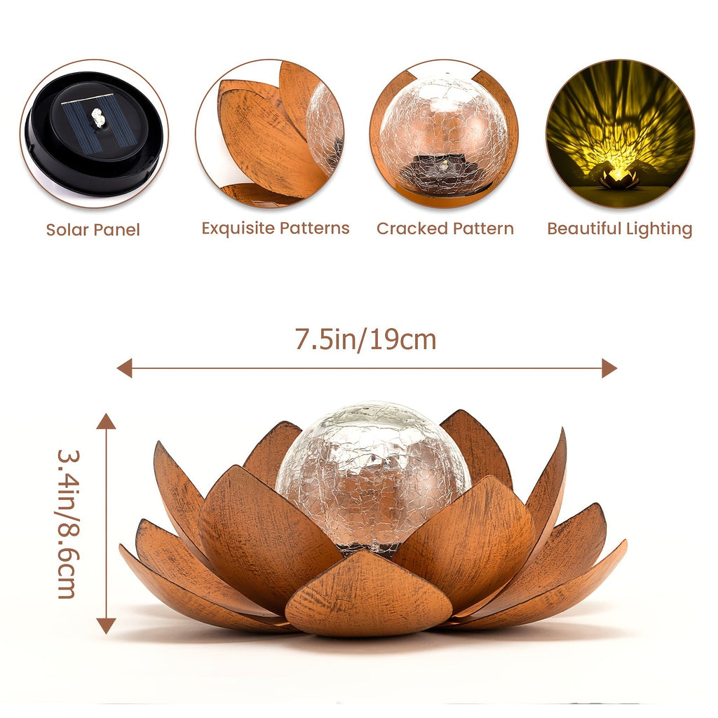 Set of 2 Lotus Solar Garden Lights – Waterproof Cracked Glass Outdoor Decor Lamps