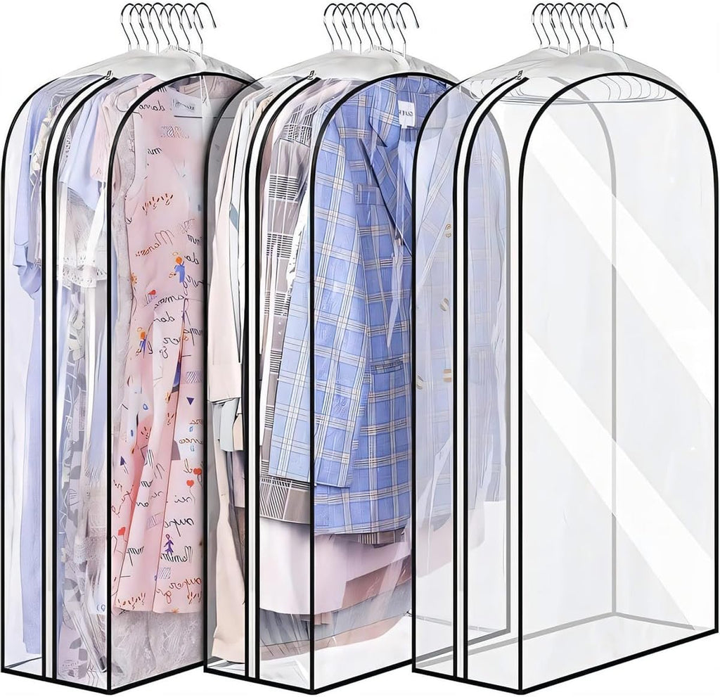 3 Pack Clear Garment Bags with Zipper Waterproof PEVA Suit Covers