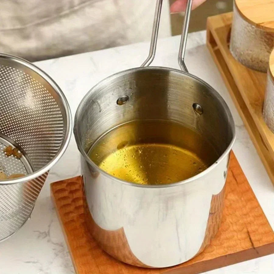 Mini Deep Fryer Stainless Steel Frying Pot with Basket for Gas Induction Stove