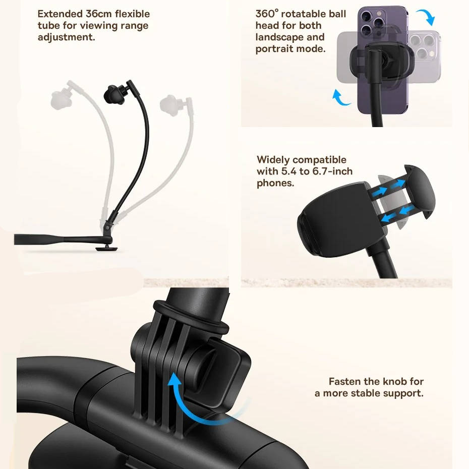 Hands-Free Neck Phone Holder Adjustable Flexible Mount for Bed & Desk