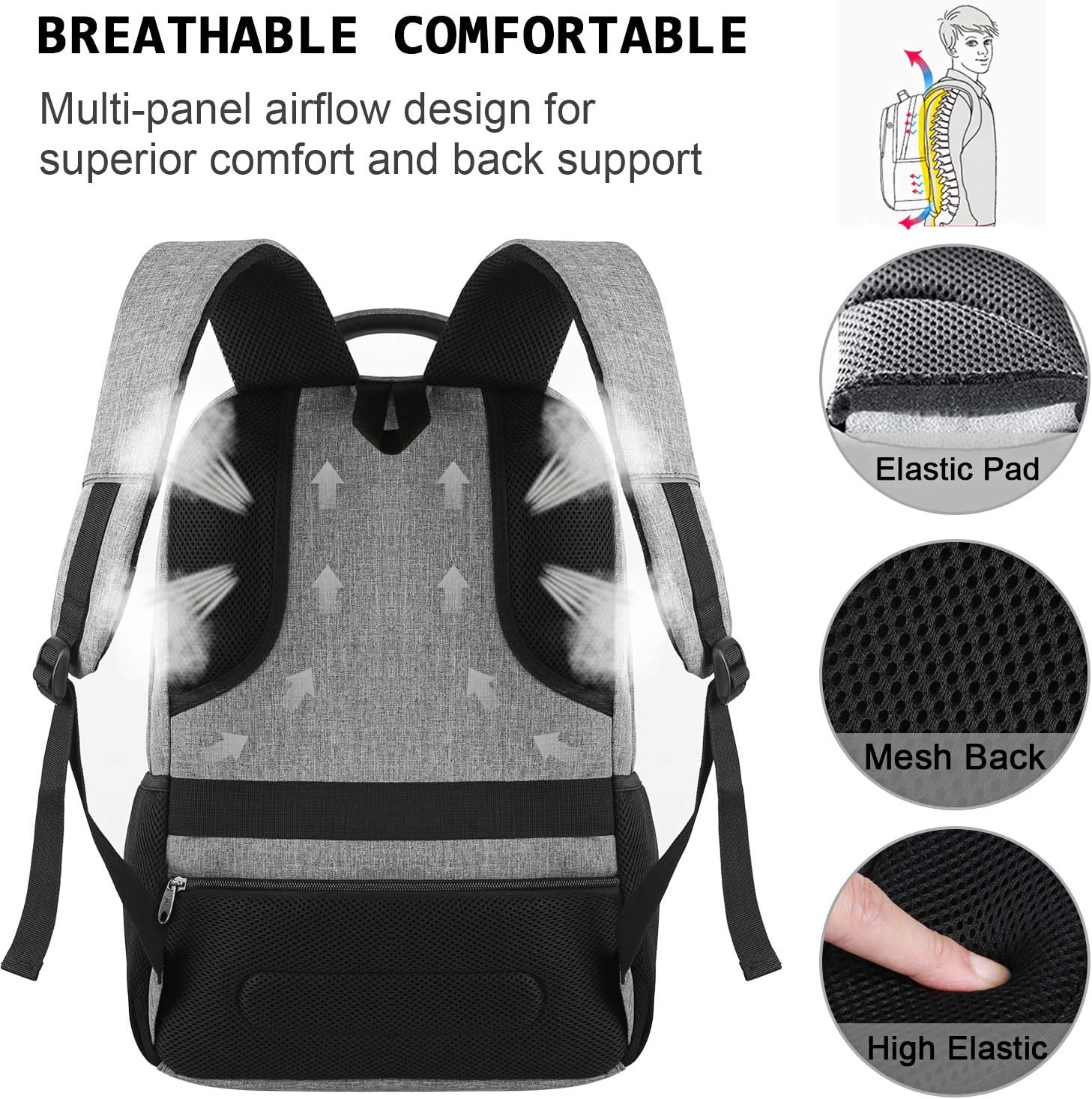 Slim Anti Theft Laptop Backpack 15.6 Inch USB Charging Travel Bag