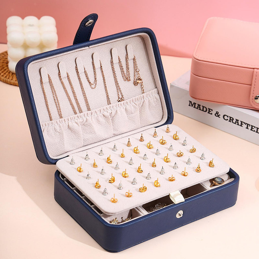Leather Jewelry Box with Flip Top Compact Travel Organizer 16cm
