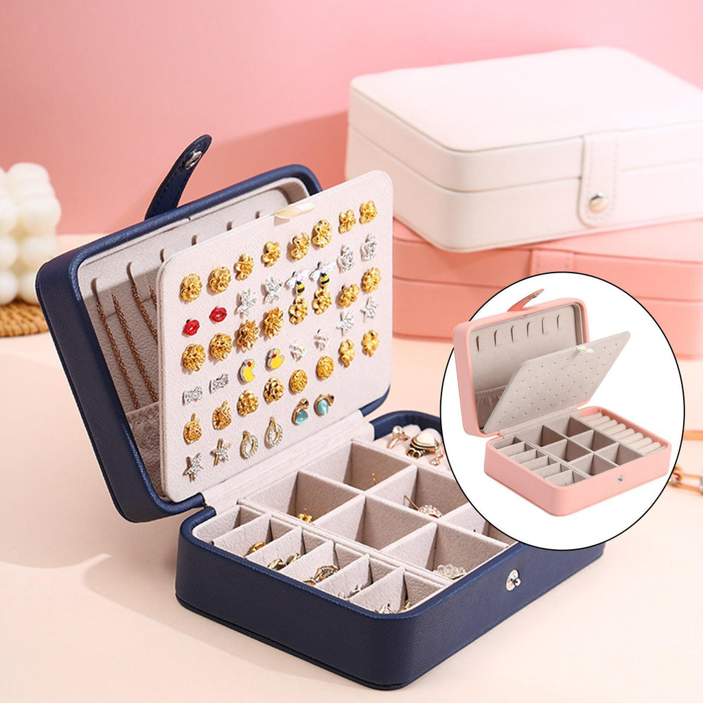 Leather Jewelry Box with Flip Top Compact Travel Organizer 16cm