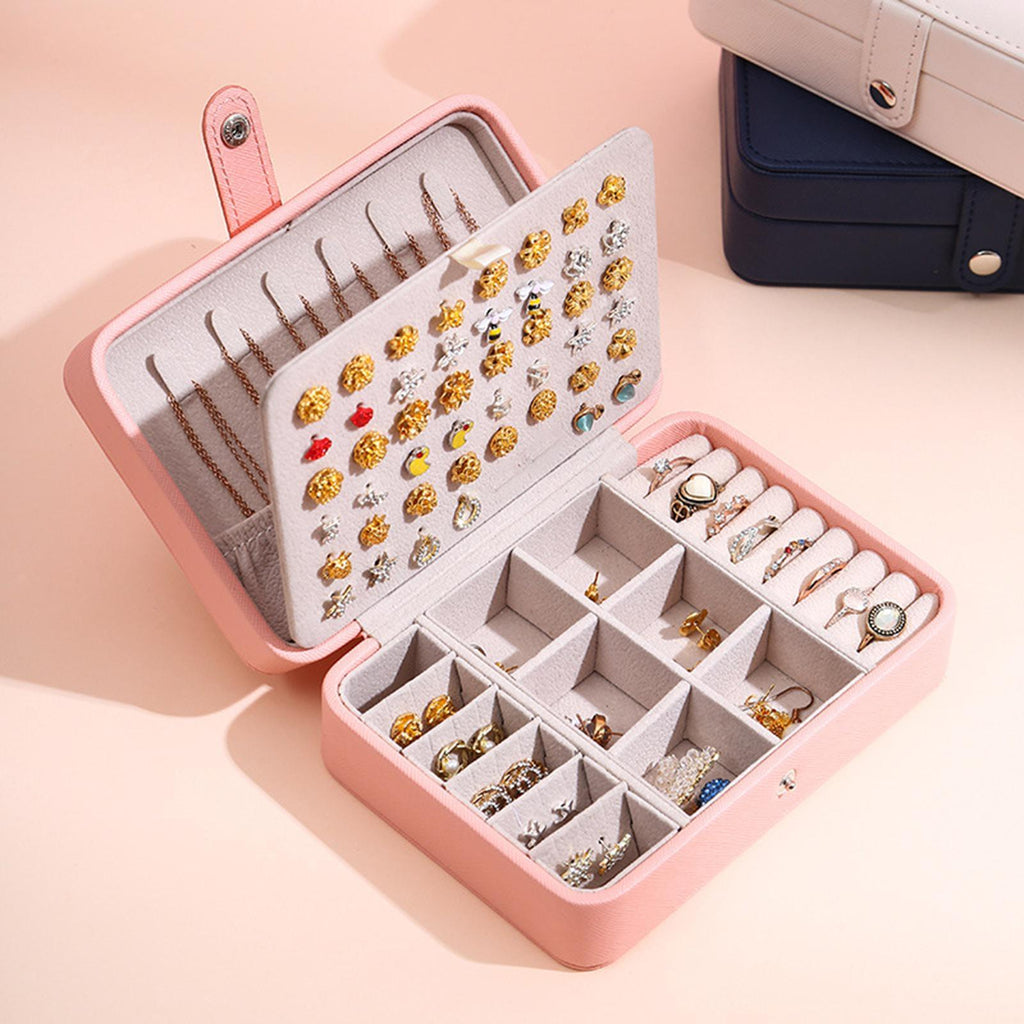 Leather Jewelry Box with Flip Top Compact Travel Organizer 16cm