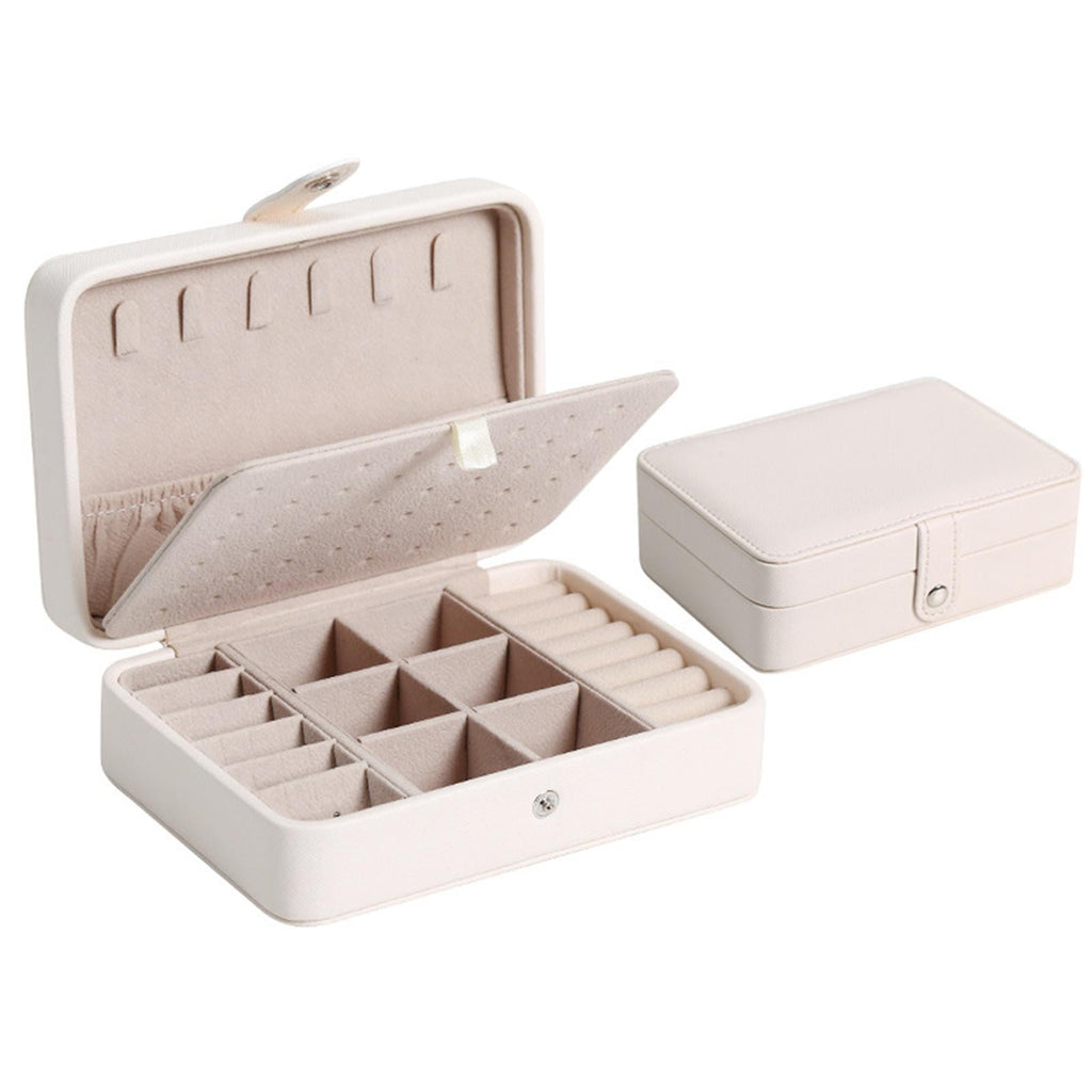 Leather Jewelry Box with Flip Top Compact Travel Organizer 16cm